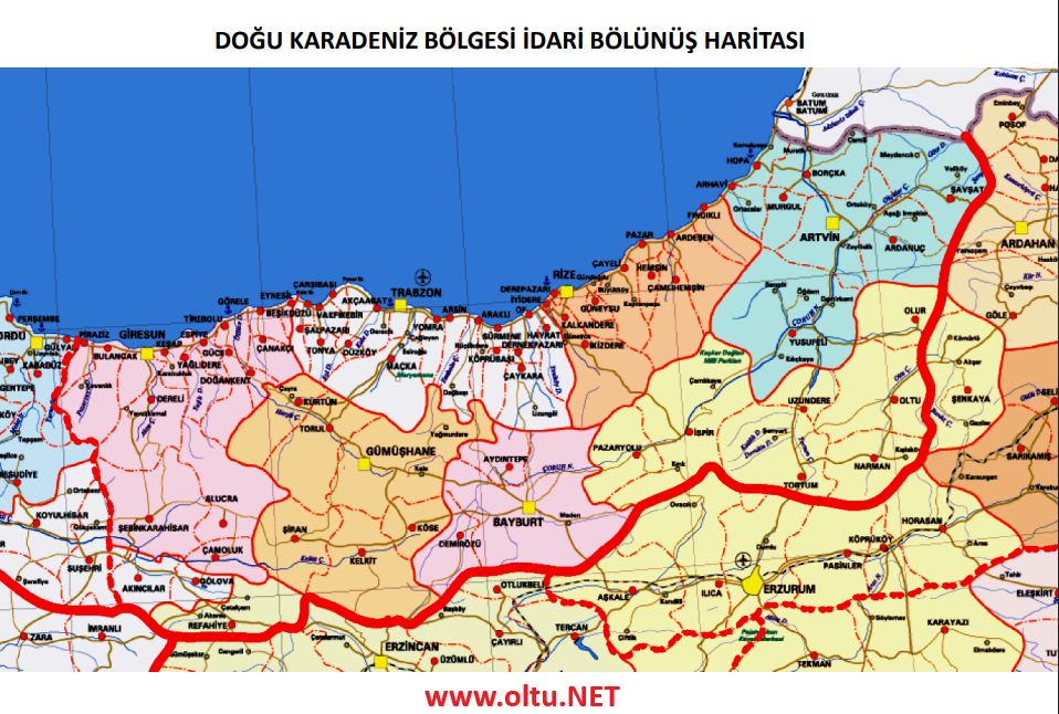 Doğu Karadeniz Bölgesi İdari Bölünüş Haritası